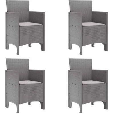Image of vidaXL Garden Chairs with Cushions 4 pcs Light Grey Poly Rattan