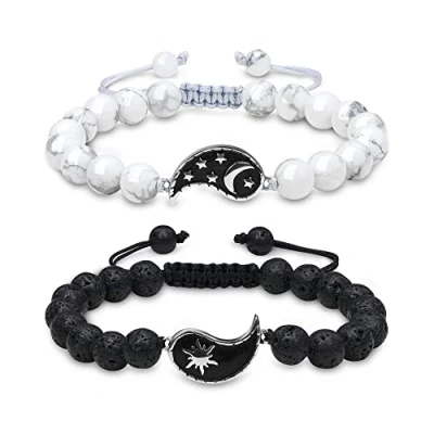 Image of COAI Yin Yang Black and White Lava Howlite Stone Couples Bracelets