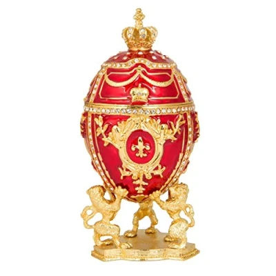 Image of QIFU Vintage Hand Painted Easter Egg Style Hinged Jewelry Trinket Box with Rich Enamel and Sparkling Rhinestones