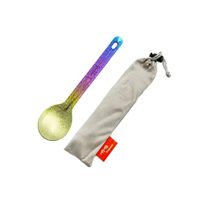 Image of TiTo Bright Colorful Titanium Spork for Outdoor Camping Light Weight Spoon Travel Home with Cloth Bag (Colorful Spoon)