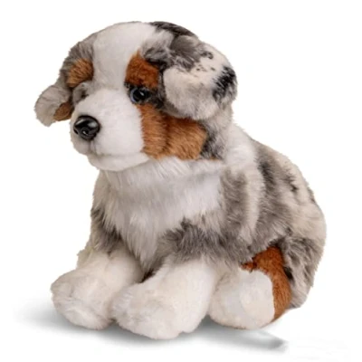 Image of Uni Toys Australian Shepherd Puppy, Sitting (without Leash) 22 cm (Height) Plush Dog Pet Toy, Cuddly Toy