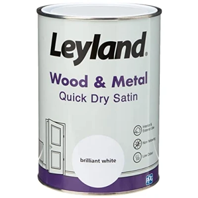 Image of Leyland Wood &amp; Metal Quick Dry Satin, Brilliant White, 1.25 Litre