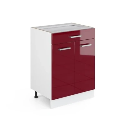 Image of Vicco Kitchen base cabinet Raul, Bordeaux High Gloss/White, 60 cm with drawer, without worktop