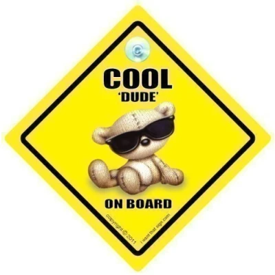 Image of Cool Dude On Board Car Sign, baby Shades, Signs, Board, Little Bumper Sticker Style