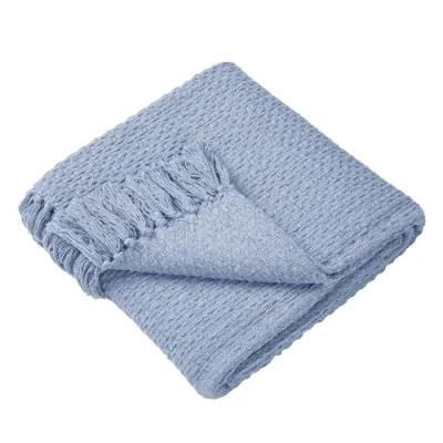 Image of Drift Home Blue Throw with Tassel (200 x 200cm) Sustainable Recycled Cotton Woven Blanket in Basket Weaved Textured Sofa Blanket/Bed Extra Large