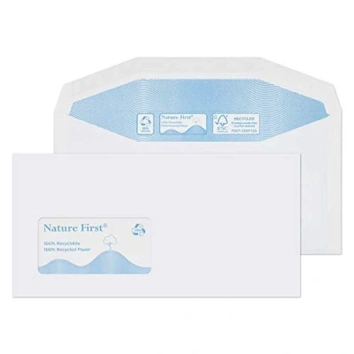 Image of Blake Purely Environmental DL+ 114 x 229 mm 90 gsm Nature First Recycled Mailer Gummed Window Envelopes (RN0015) White Pack of 1000