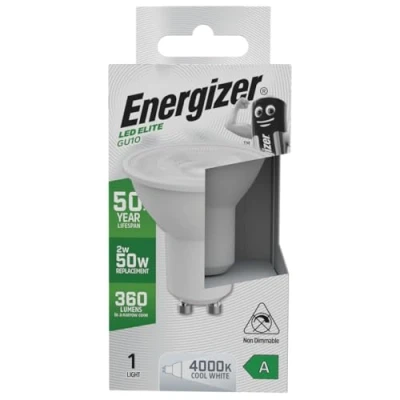 Image of Energizer A Rated LED Elite Candle GU10 Filament 470lm 2.2W 4000K Cool White Light Bulb