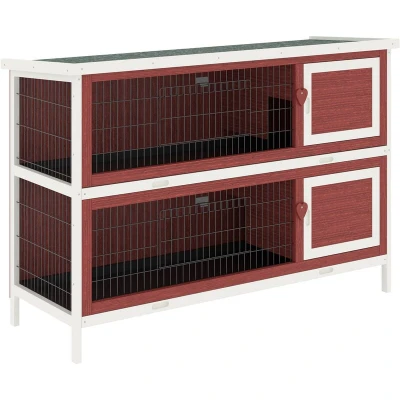 Image of PawHut Two Tier Elevated Wooden Rabbit Hutch Bunny Cage for Small Pet Animals W/Tray