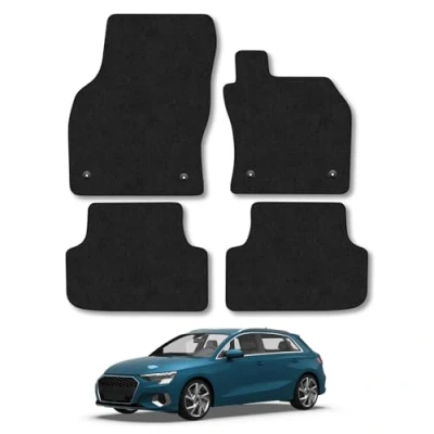 Image of Car Mats Compatible with Audi A3 (2020 ) Tailored Fit Black Carpet Floor Set Accessory Custom 4 Pieces Anti Slip Backing &amp; Binding Trim Edge