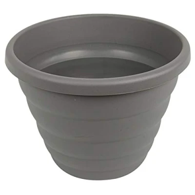 Image of Rammento Large 32cm Round Rippled Grey Planter Durable Plastic Plant Pot Flower Planter, Ideal for Indoor or Outdoor Use, Perfect Your Favourite Blooms Foliage