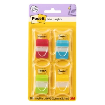 Image of Post it Tabs, 1 in Solid, Asst Colors, 25/Color, 25/Dispenser, 4 Dispenser/Pack (686 RALY)