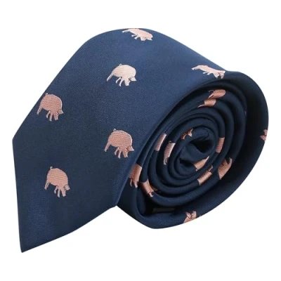 Image of King &amp; Priory Navy Blue Embroidered Pig Tie