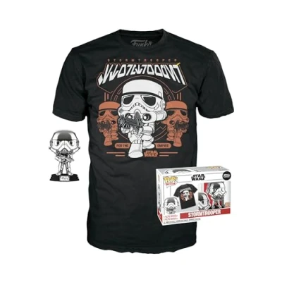 Image of Funko Pop! &amp; Tee: SW Stormtrooper Medium Star Wars T Shirt Clothes With Collectable Vinyl Figure Gift Idea Toys and Short Sleeve Top for Adults Unisex Men Women Movies Fans