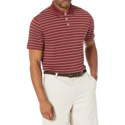 Image of Amazon Essentials Men&#039;s Slim Fit Quick Dry Golf Polo Shirt, Burgundy Stripes, L