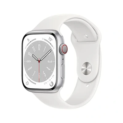 Image of Apple Watch Series 8 (GPS + Cellular 45mm) Silver Aluminium Case with White Sport Band (Renewed)