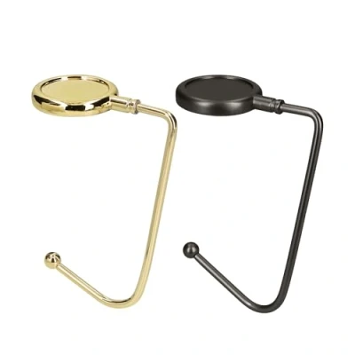 Image of kwmobile Purse Hooks for Table Set of 2 Metal Handbag Hook Holder Hand Bag Hanger Tables, Desks, Gold/Black Matte