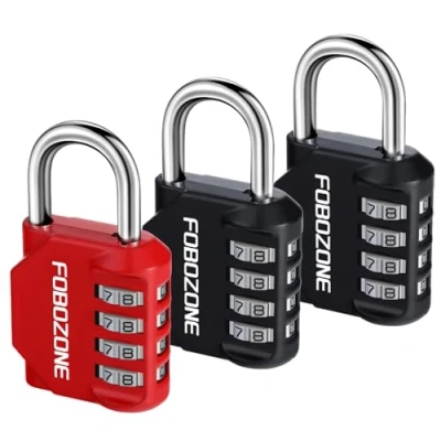Image of Combination Lock, FOBOZONE 4 Digit Outdoor Waterproof Resettable Code Padlock,for Gym Locker, Cabinet,Shed, Hasp,Gate, Tool Box,School Locker Lock (Black 2 &amp; Red1)