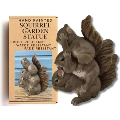 Image of Garden &amp; Home Decor Realistic 30cm Squirrel Ornaments Outdoor Hand Painted Grey Squirrels Figurine Intricate Detail Suitable for Indoor or Use Frost and Fade Resistant Animal
