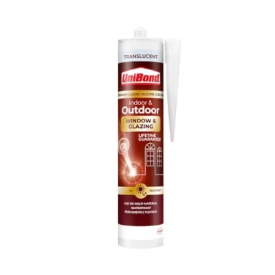 Image of UniBond Perfect Finish Indoor Glazing Sealant, Transparent Silicone Weatherproof, Ideal for Metal, Wood, Bricks, Ceramics, Glass, 1 x 277g Cartridge