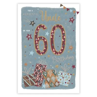 Image of Uncle 60th Birthday Card Age 60 Wonderful Shooting Stars Design Special Finishes and Illustrated Insert Leaf Made in the UK Eco Friendly