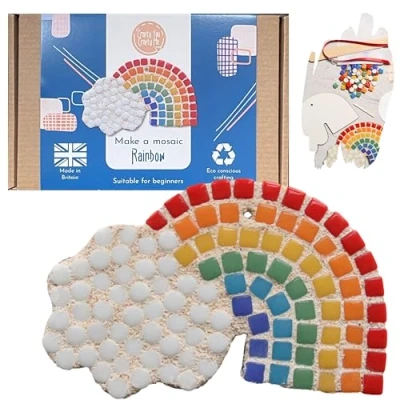 Image of Crafty You Me Rainbow and Cloud Mosaic Craft Kit Decoration, Arts Crafts Gift Activity, for Girls, Made in UK