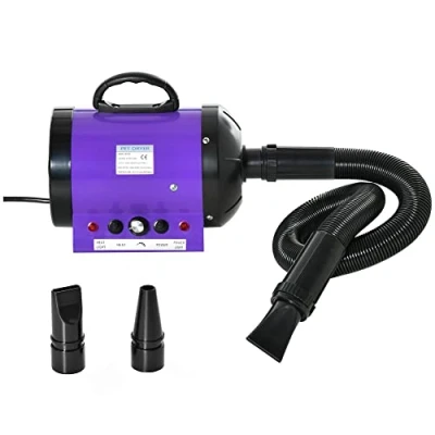 Image of PawHut 2800W Dog Dryer Blaster Pet Grooming Hair Blower Adjustable Temperature Speed with 2.1M Flexible Hose 3 Nozzles Purple