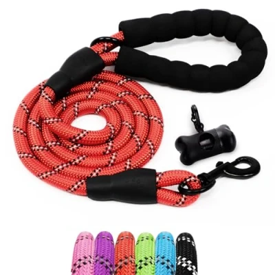 Image of Furdreams 1.5m (5ft) Slip On Dog Lead One Size Fits All Leash with Soft Padded Handle &amp; Highly Reflective Threads Durable Weather Resistant Climbers Rope for Dogs Waste bag dispenser included