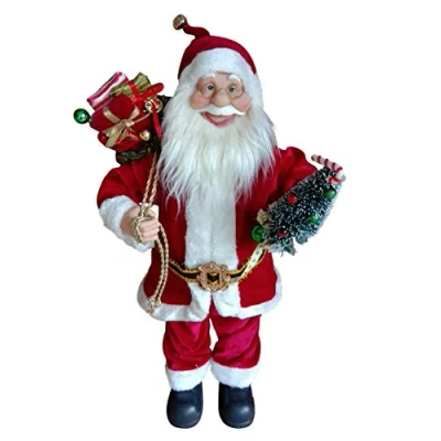Image of Garden Market Place 60cms Tall Father Christmas Figure With a Sack of Presents and Holding Tree Traditional Santa Style