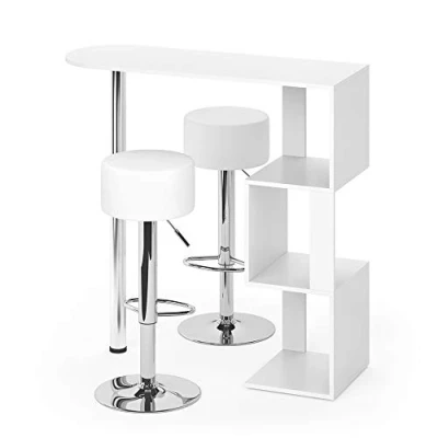 Image of Vicco bar table set Vincent, White, 113 x 40 cm with 2 stools