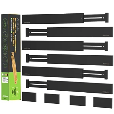 Image of ANTOWIN 10pack Bamboo Drawer Dividers, Expandable Separators Splitter, 17 22 inches Adjustable Spring loaded Organizer for Large Utensil, Clothes, Tools Drawers(Black)