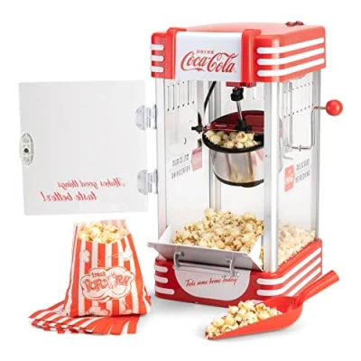 Image of Coca Cola Popcorn Maker SNP 27CC Retro Cinema Style Pop Corn Machine 310W Popper Kettle with Kernel Stirrer