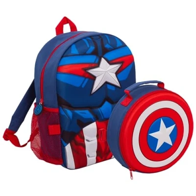 Image of Captain America Backpack With Detachable Lunch Bag Water Bottle Holder Boys Matching 2 Piece Set Back To School