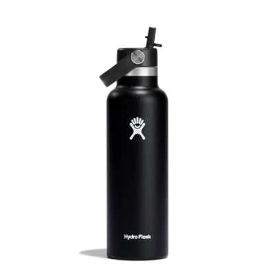 Image of Hydro Flask Water Bottle 621 ml (21 oz) Vacuum Insulated Stainless Steel with Flex Straw Cap Standard Mouth Black