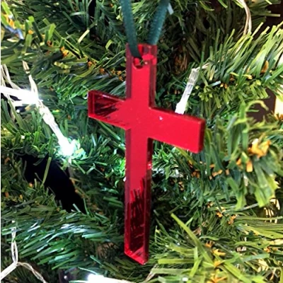 Image of Mirrored Red Cross Christmas Tree Decoration Pack of Ten