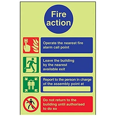 Image of V Safety Glow In The Dark Fire Action Do Not Re Enter Notice Sign 200mm x 300mm Rigid Plastic
