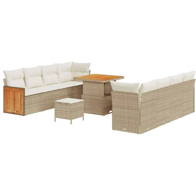 Image of vidaXL 11 Piece Garden Sofa Set with Cushions Beige Poly Rattan Acacia