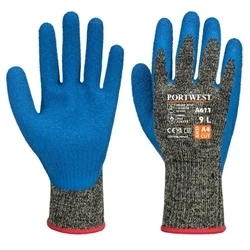Image of Portwest Aramid HR Cut Latex Glove Black/Blue Large