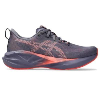 Image of Asics Novablast 5 Road running shoes, Women&#039;s, Size: 8, Greyish purple/coral reef Textile
