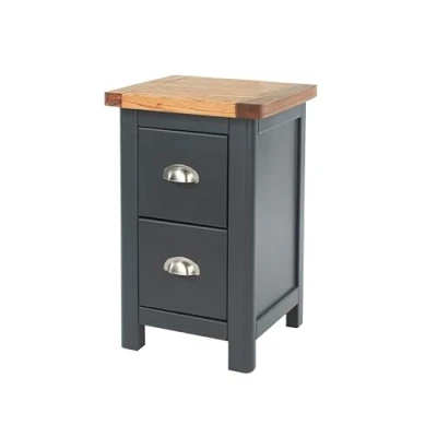 Image of Home Source Coniston Bedside Table Nightstand, 2 Drawer Wooden Bedroom Furniture Storage, Petite, Blue