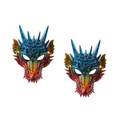 Image of Komonee 2 x Dragon Colour Mask Adult Halloween Drake Lizard Costume Party Unisex Fancy Dress Outfit