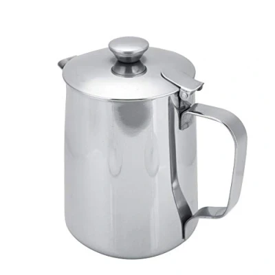 Image of Fdit Stainless Steel Coffee Mug Milk Jug with Lid for Latte Art Office Kitchen Silver 3