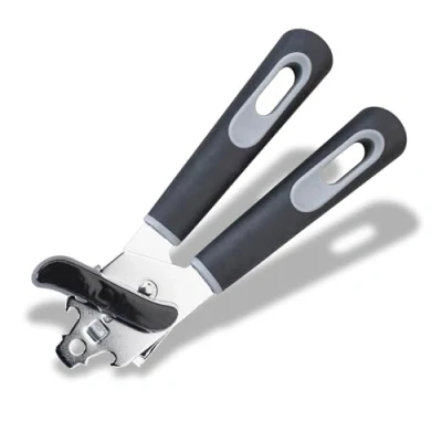 Image of Fackelmann PRO Can Opener, Multi Functional Tin Opener with Bottle Stainless Steel Function Head, Soft Touch Handle, 21.5x5x4.5cm, Black &amp; Grey
