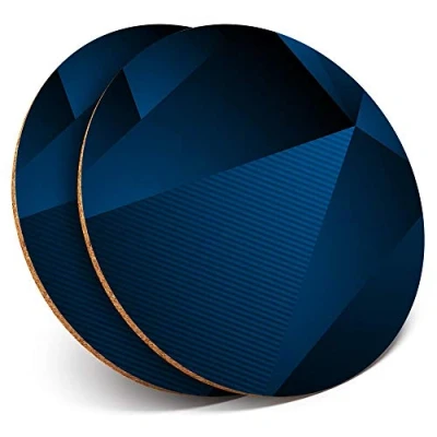 Image of 2 x Round Coasters Dark Blue Abstract Tech Pattern Art Cork Backed Home Kitchen Accessory Tea Coffee Mug Mat #44833