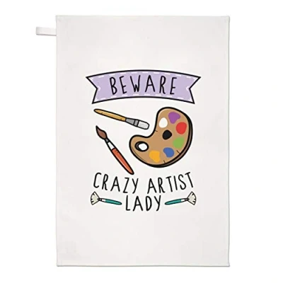 Image of Beware Crazy Artist Lady Tea Towel Dish Cloth