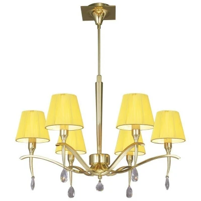 Image of Siena Ceiling Pendant Round 6 Light E14, Polished Brass with Amber Cream Shades And Clear Crystal