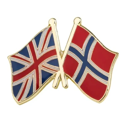 Image of United Kingdom &amp; Norway Friendship National Flag Enamel Metal Pin Badge Diplomat Lapel