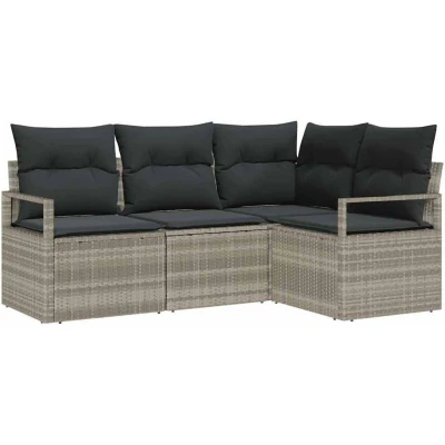 Image of vidaXL 4 Piece Garden Sofa Set with Cushions Light Grey Poly Rattan