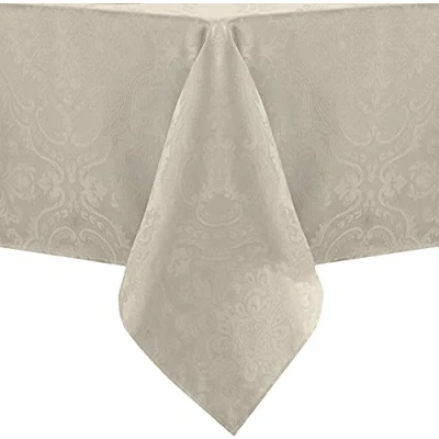 Image of Elrene Damask Tablecloth, Polyester, Taupe, 60&quot; x 102&quot;