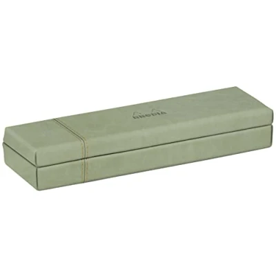 Image of RHODIA 194516C Celadon Pen Tray 21x5.5x3 cm Orange Saddle Stitching Faux Leather Exterior Home Office Collection Rhodiarama Organization &amp; Design Storage