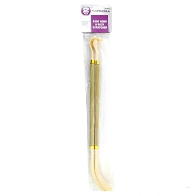 Image of NEW SET OF 2 LONG HANDLE SHOE HORN &amp; BACK SCRATCHER MASSAGER TOOL LIGHTWEIGHT